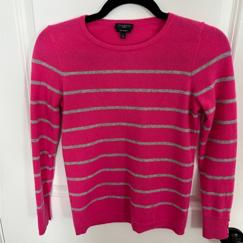Talbots pink and gray striped Cashmere sweater. Petite size P